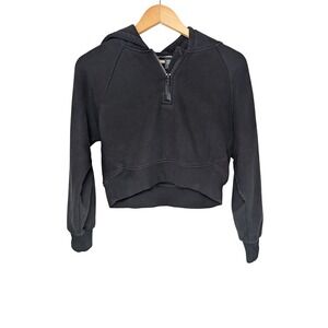 Athleta‎ Girl Black Quarter Zip Cropped Hoodie Sweatshirt Kids Sz L 12 Athluxury